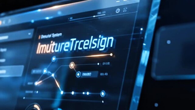 Futuristic digital UI HUD dashboard interface screen displaying financial charts, stock market graphs, and high-tech corporate data analysis analytics in a seamless 3D tech concept.