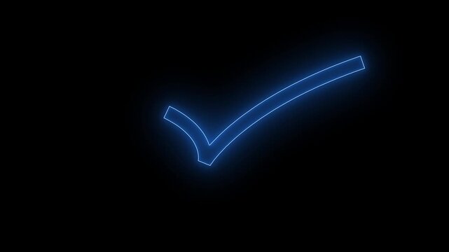glowing neon red checkmark icon animation with black background,