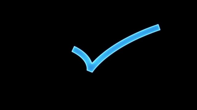 Glowing red check mark symbol animated on black background with subtle neon glow effect perfect for success approval confirmation and positive feedback concepts .