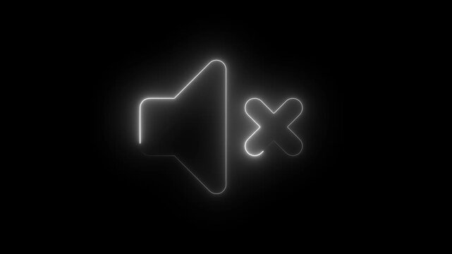 Neon mute animation: glowing speaker symbol with x mark for ui and digital media