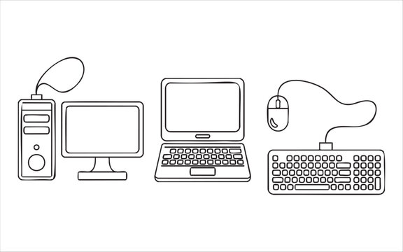 Minimalist LineArt Tech Workspace Computer Monitor Keyboard Peripherals