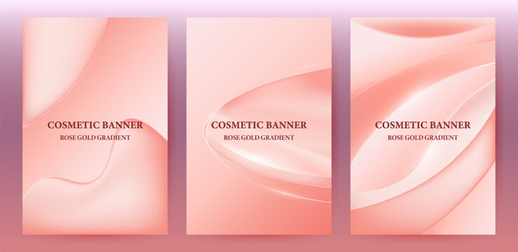 Cosmetic Banner Rose Gold Gradient Abstract Wave Elegant Feminine Background Set
