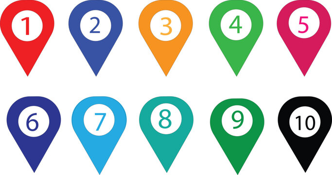 Location distance icon set. Map pin navigation tools.  GPS tracking app interface design. Route planning and displacement symbols. 