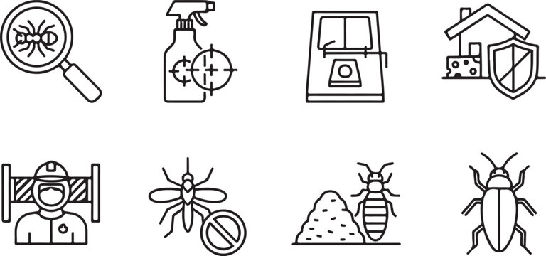 Pest control icons and services illustration set