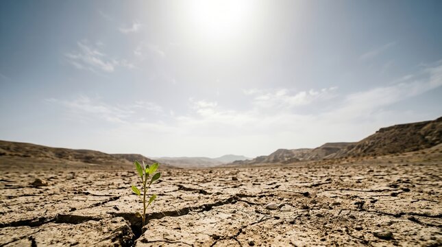 Resilient Sprout in Arid, Cracked Earth