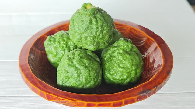 Kaffir lime in bamboo basket