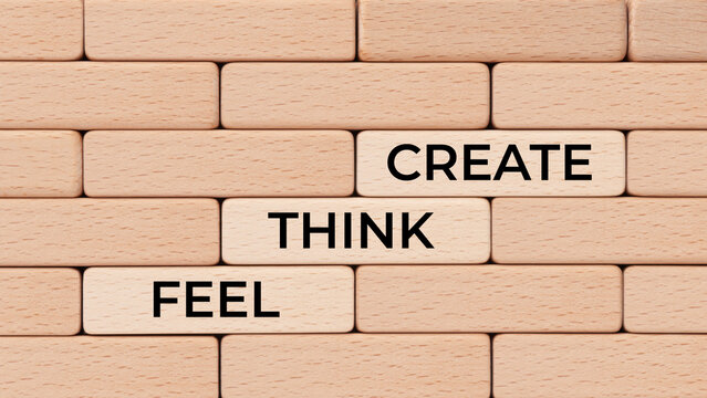 Creative thinking and innovation process on wooden blocks