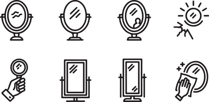 Hand-drawn mirror and lighting icons set