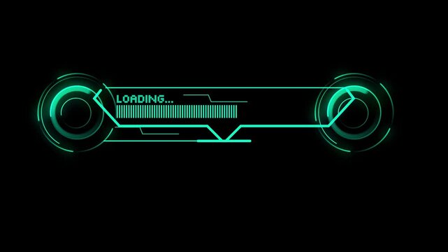 Animation of green loading progress bar with glowing rounded corners, loading bar on black background.