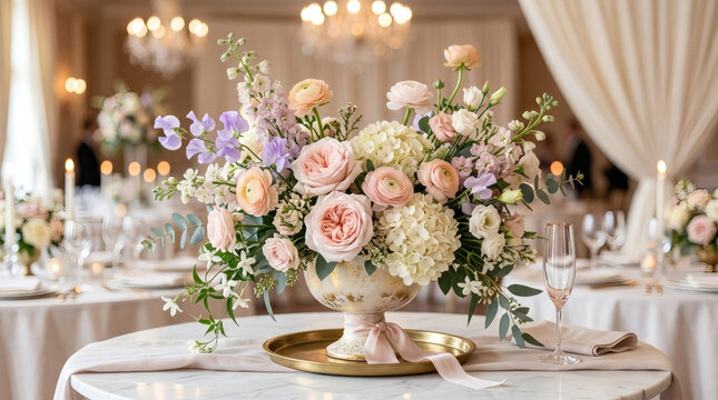Beautiful Floral Arrangement On An Elegant Table Setting