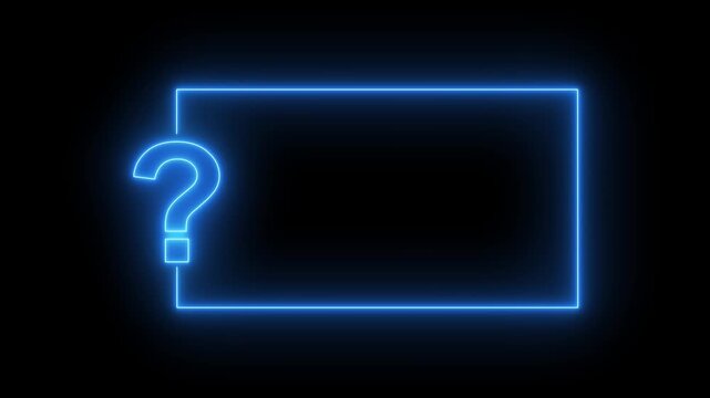 Glowing Blue Neon Question Mark Frame on Black Background, Quiz Trivia Game Show, FAQ Symbol and Interactive Question Concept Animation
