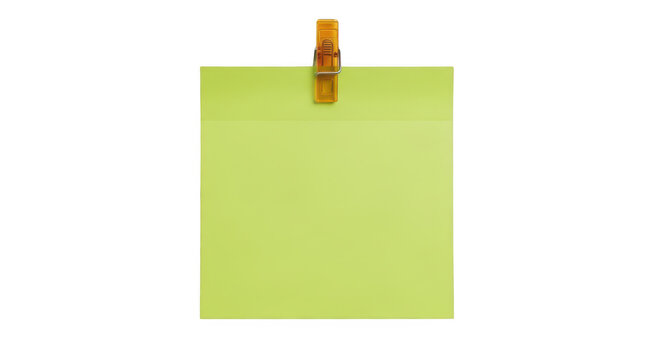 Yellow sticky note pinned on a wooden clip isolated on transparent background png