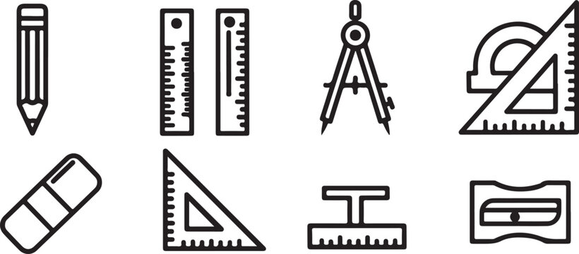 Black and white school drawing tools set