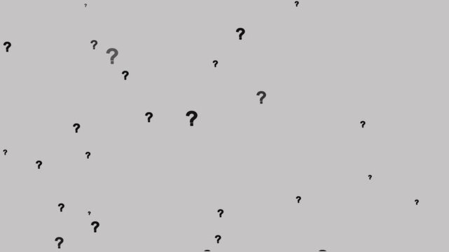 Animated question marks on white background, animated questions, falling question marks.a\Animation of a lot of white question mark moving on chroma key White screen background.