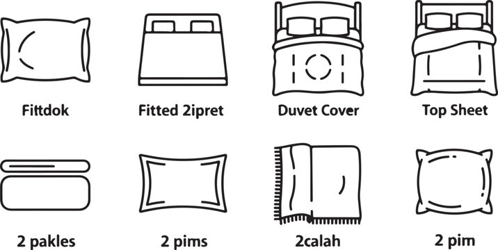 Illustrated bedding items and mattress topper types