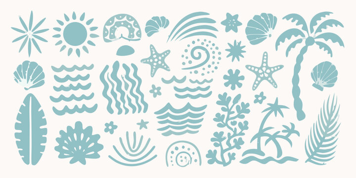 Ocean Themed Elements Vector Illustration In Teal And Turquoise