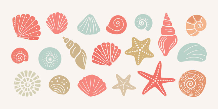 Seashell And Starfish Collection A Pastel toned Vector Illustration