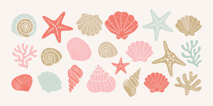 Seashells And Starfish A Pastel Vector Illustration Collection