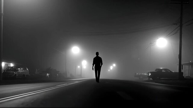 Man walking alone on road.