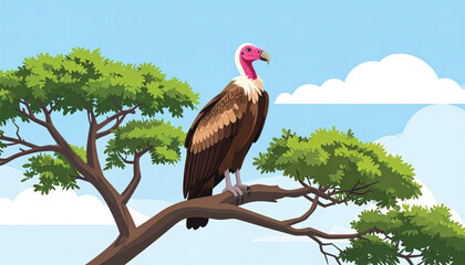 Obraz premium Brown Turkey Vulture Perched Tree Branch.