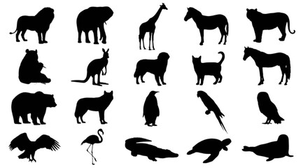 Black and white animal silhouette icons set isolated on transparent background, Vector © Riyadkingline