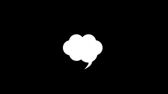 Speech bubble sequence progressing across black background three frames