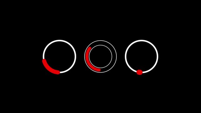 Circular progress indicators loading across three frames on black background