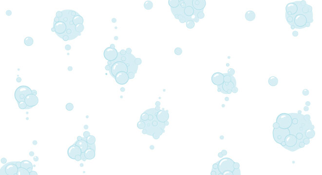Refreshing pattern of light blue water bubbles and fizz on a plain white background creates a clean and airy feeling for aquatic designs.