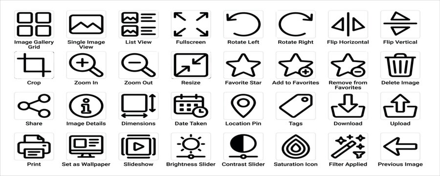 Image editing and management icons set