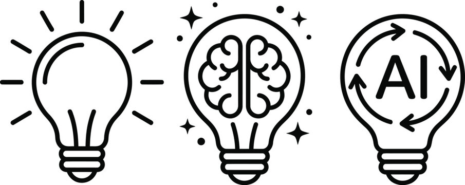 Creative innovation and artificial intelligence light bulb concept icons with innovation artificial intelligence creative technology thinking knowledge solution inspiration learning business