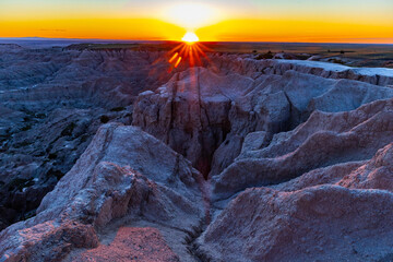 Badlands National Park Dramatic Sunburst Sunset Rock Formations © PhotoSpirit