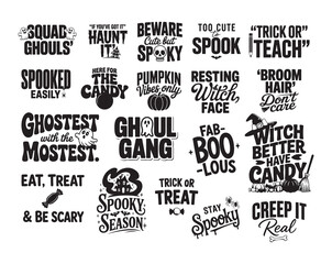 Obraz premium Halloween quotes svg bundle of spooky season, ghoul gang, witch & pumpkin sayings – Funny Halloween designs for t-shirts & sublimation