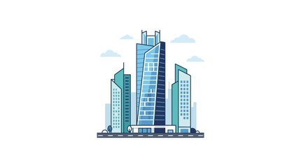 Obraz premium Modern Cityscape with Tall Glass Skyscrapers and Clouds, Urban Skyline Illustration