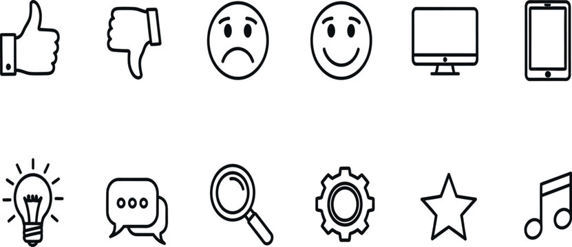 Collection of 10 line icons for user interface and feedback