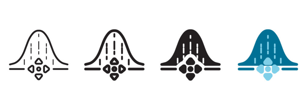 Statistical process control icon with gaussian bell curve distribution chart and directional adjustment arrows representing smart factory quality management and digital manufacturing data analysis.