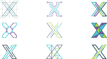 Modern Letter X Logo Collection with Geometric Shapes, Technology Branding, Abstract Symbols, and Corporate Vector Designs © MdShakil