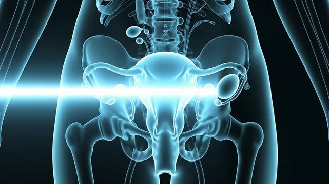 4K Render Of Reproductive Wellness Checkup Concept Featuring Transparent Female Reproductive System Against Dark Background