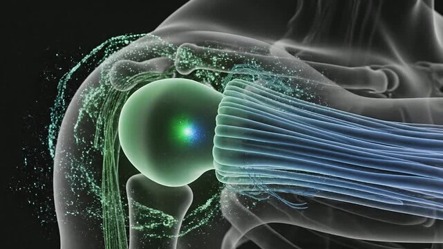 4K Scan of Tendon Repair Recovery Highlighting Transparent Tendon Fibers and Structures in the Shoulder Area