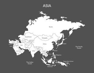 Fototapeta premium Asian countries borders isolated on light background11. Vector flat clipart.