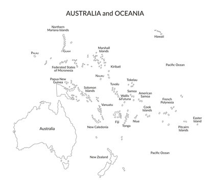 Map of Australia and Oceania in flat style isolated on white background5. Vector template.