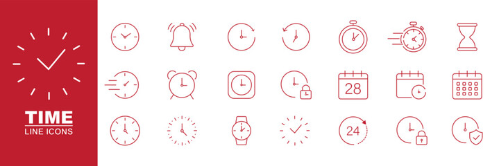 Address icon set, calendar date clock time and location symbols, outline navigation icons, editable stroke vector design elements. Time thin line icon collection for scheduling, productivity and time ©  