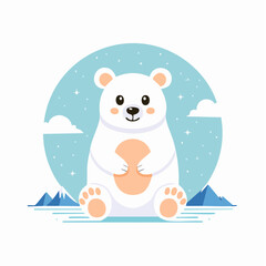 Fototapeta premium Cute cartoon polar bear sitting in a snowy landscape