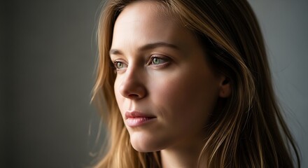 Naklejka premium Young woman with long brown hair.