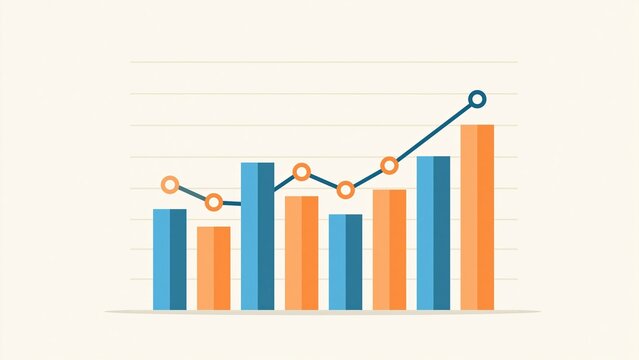 Colorful bar chart with upward line graph illustration for growth