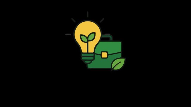 A green briefcase with a sprouting plant in a lightbulb on a sunny day outdoors