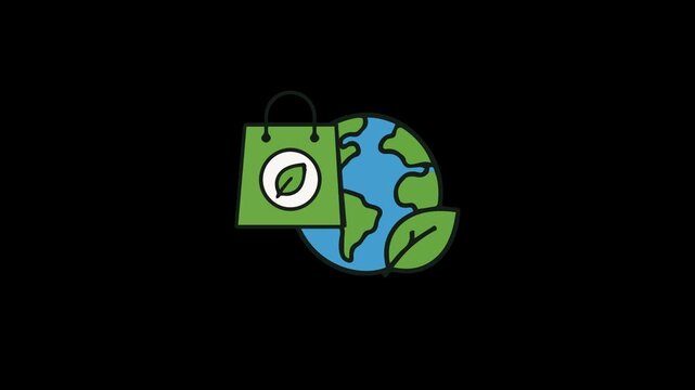 Eco-friendly shopping bag with green leaves on Earth