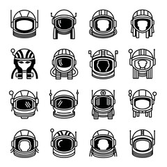 Fototapeta premium Astronaut Helmet Icons - Collection of Space Explorer Headgear Designs
