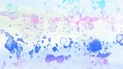 Fototapeta premium Abstract Pastel Blue and Purple Watercolor Splatter Background with Soft Ink Drops and Artistic Gradient Stains on White Canvas Paper