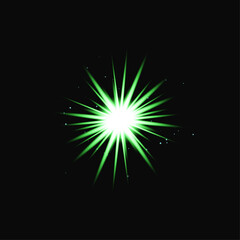Fototapeta premium Green Star Burst Light Effect with Glowing Rays isolated on black background