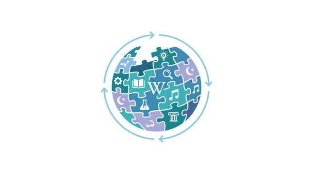 Global Knowledge Puzzle Globe with Icons and Arrows, Wikimedia